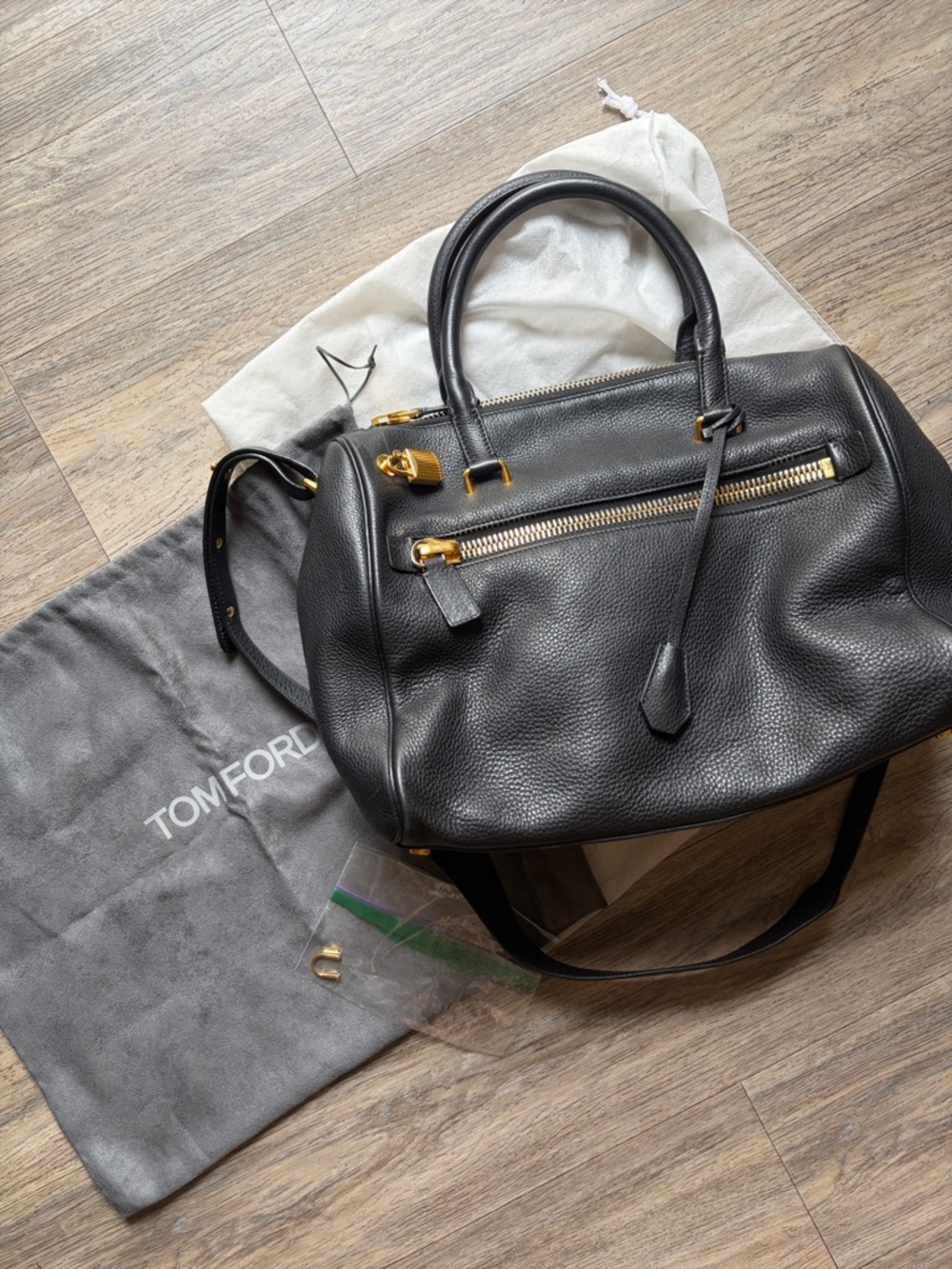 Tom Ford Black Pebbled Leather Frea Freya Satchel Handbag